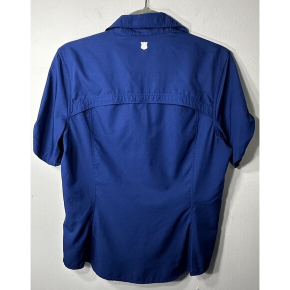 Field & Stream Shirt Women MD Blue Vented Roll Tab Fishing Zip Pocket Short SL - Picture 3 of 11